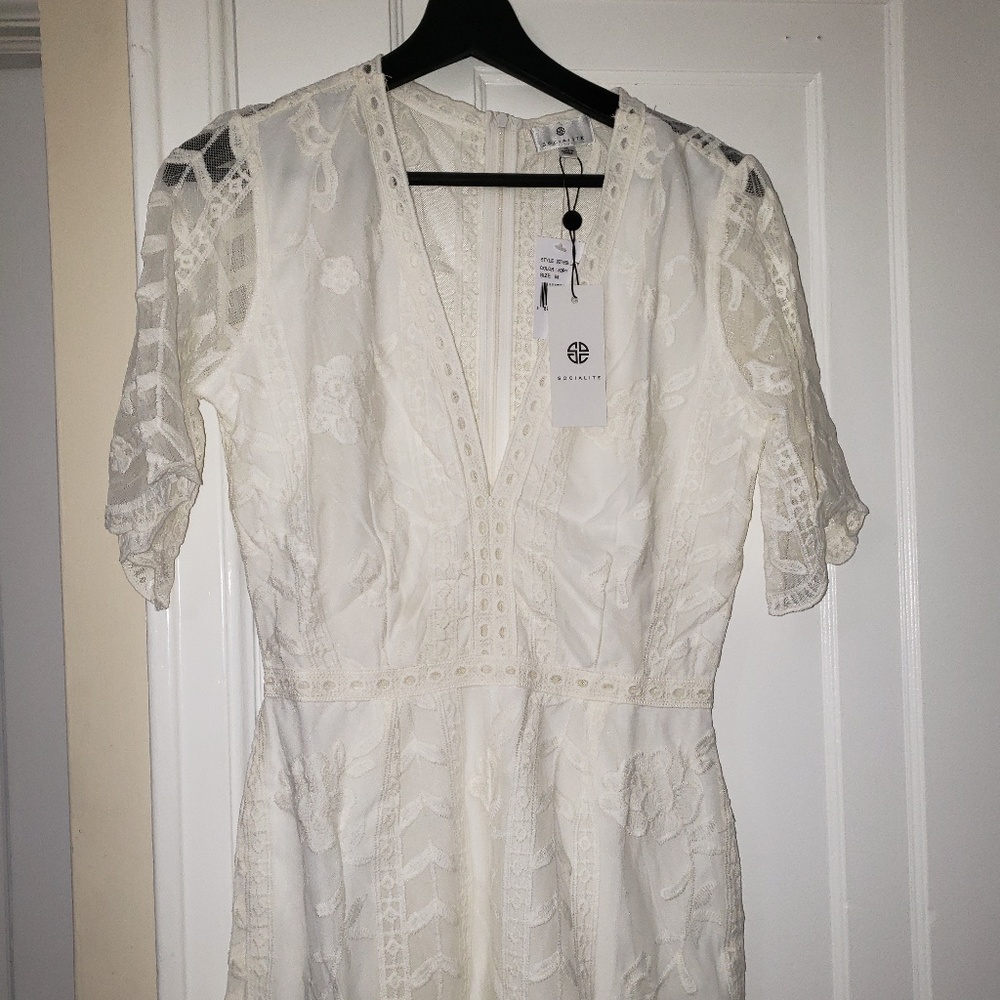 Socialite Plunging Lace Romper